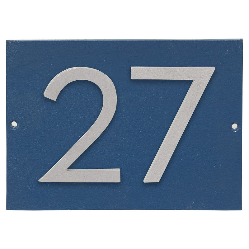 Plaque d’adresse murale sur 1 ligne flottante, Bleu mer, Aluminium brossé, Oui