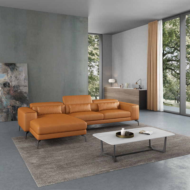 Cavour Sectional, Left Hand Facing, Cognac Genuine Leather