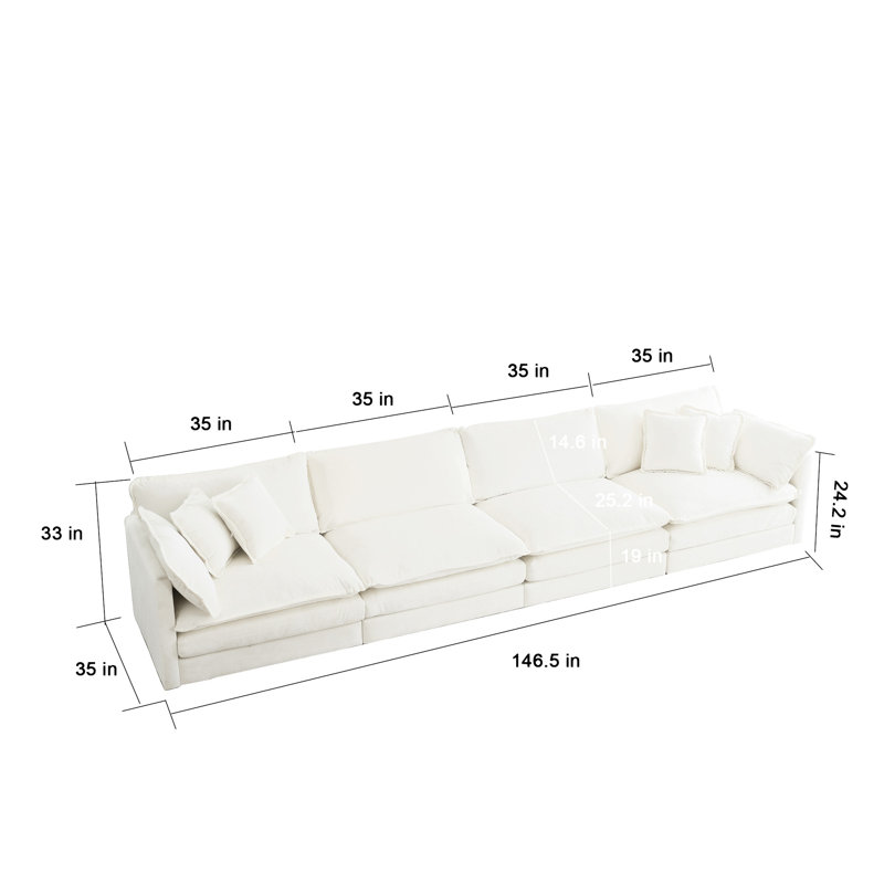 Modular Large U-Shape Sectional Sofa,Double Extra Ottomans, White Chenille
