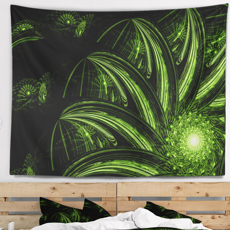 Tapisserie florale étrange fleur verte, H 32 po x l 39 po