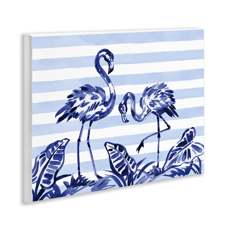 Plaque murale flamants indigo à coups de pinceau, design par Paul Brent