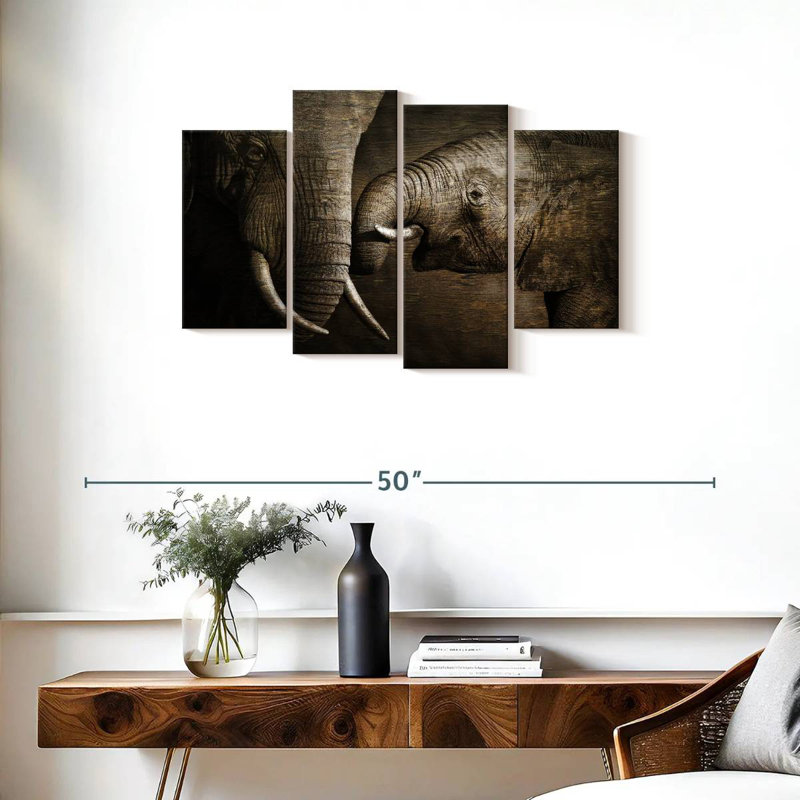 Affectionate Elephants, 22" H x 36" W