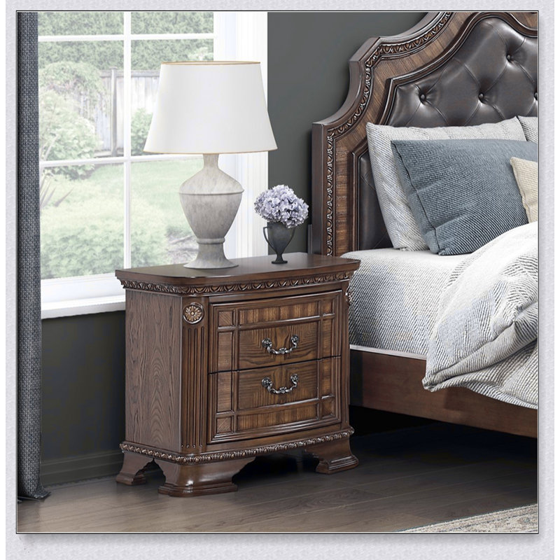 Table de chevet traditionnelle 1Pc avec 2 tiroirs de rangement