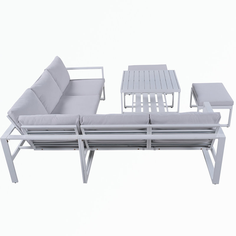 Canapé modulaire d'extérieur courbé de 85,41 po Broughtonville avec coussins, Blanc