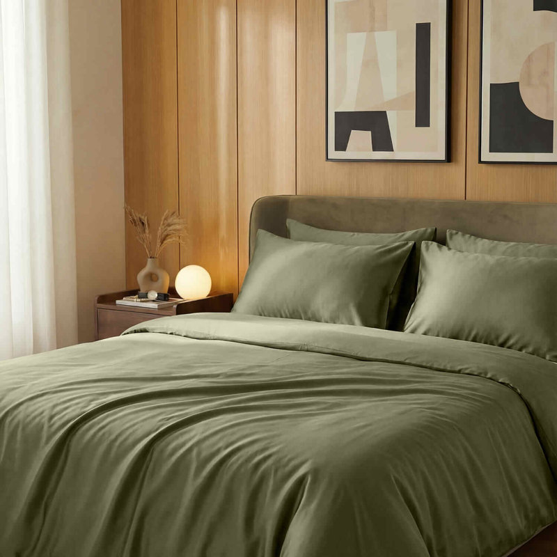 Bedding Sets Sateen No Pattern Duvet Cover Set, Green, 50x75cm Pillowcase, King