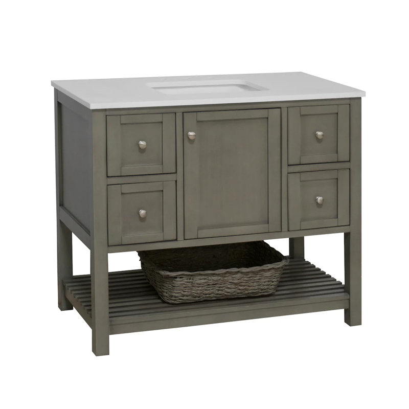 Binne 42" Single Bathroom Vanity Set, Weathered Gray, Engineered White