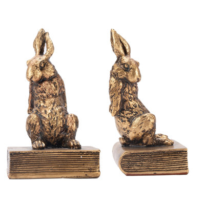 Book Ends For Shelves To Hold Books Hevay Duty,Decorative Bookends For Bookshelf Décor,Cute Animal Rabbit Book Stopper Easter Bunny Statues (Gold)