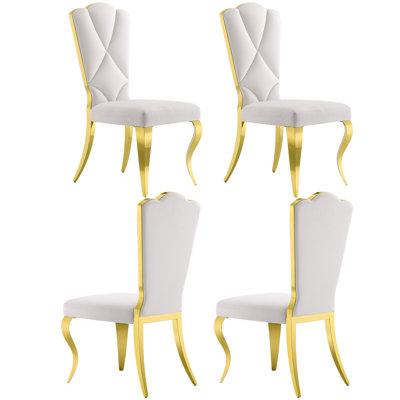Ensemble de 4 chaises de salle à manger en velours blanc avec pieds en acier inoxydable à miroir doré et chaises de salle à manger rembourrées élégantes de luxe