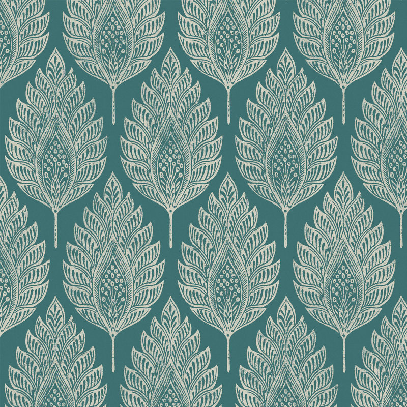  Papier peint flamme feuille sarcelle, Vert