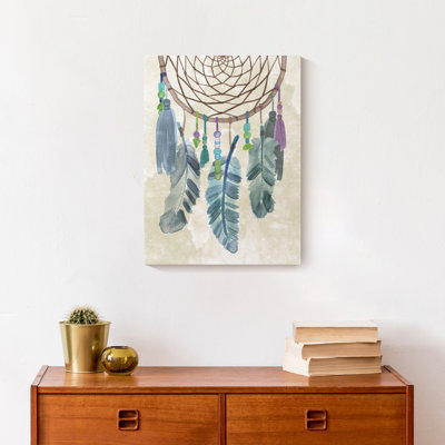 Capteur de rêves plumes bleues sur toile