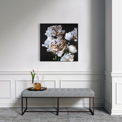 Pivoines à motif floral et botanique sur toile blanche - Décoration intérieure