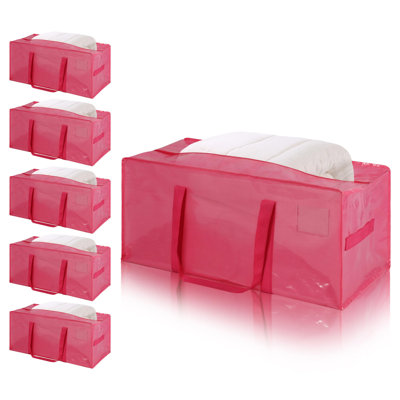 Sacs de déménagement ultra-résistants, sacs de rangement imperméables extra épais (180 g/m²), fermeture éclair robuste et poignées enveloppantes, alternative durable aux boîtes de déménagement, ensemble de 6, rose bonbon