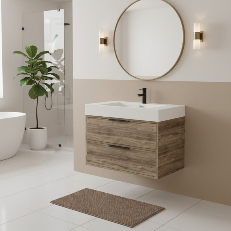 Ensemble de meuble-lavabo mural simple 30 po , Mousseline de soie