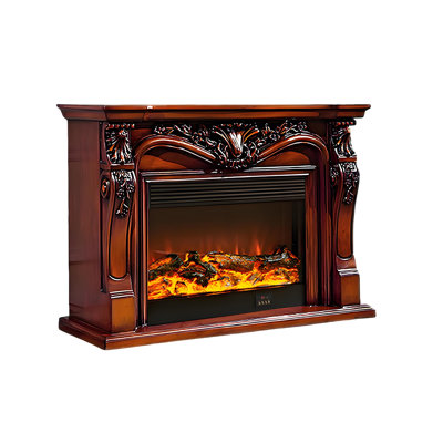 29.92"H Brown Retro Solid Wood Simulated Flame Heating Electric Fireplace