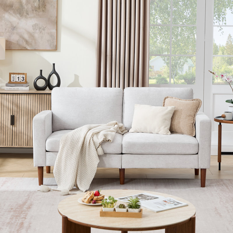 65" Chenille Classic Loveseat Mid-Century Modern Sofa, Silver Gray Chenille 