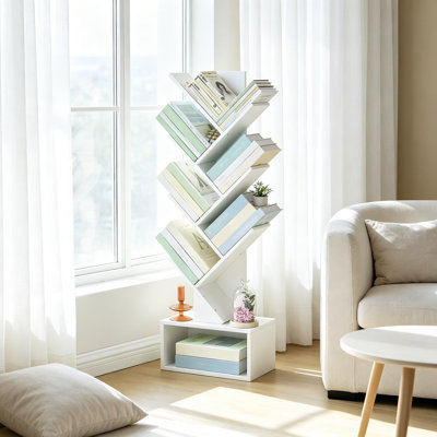 Étagère à 6 niveaux avec tiroir, bibliothèque haute autoportante, tablette de rangement étroite et peu encombrante pour salon, chambre ou bureau à domicile