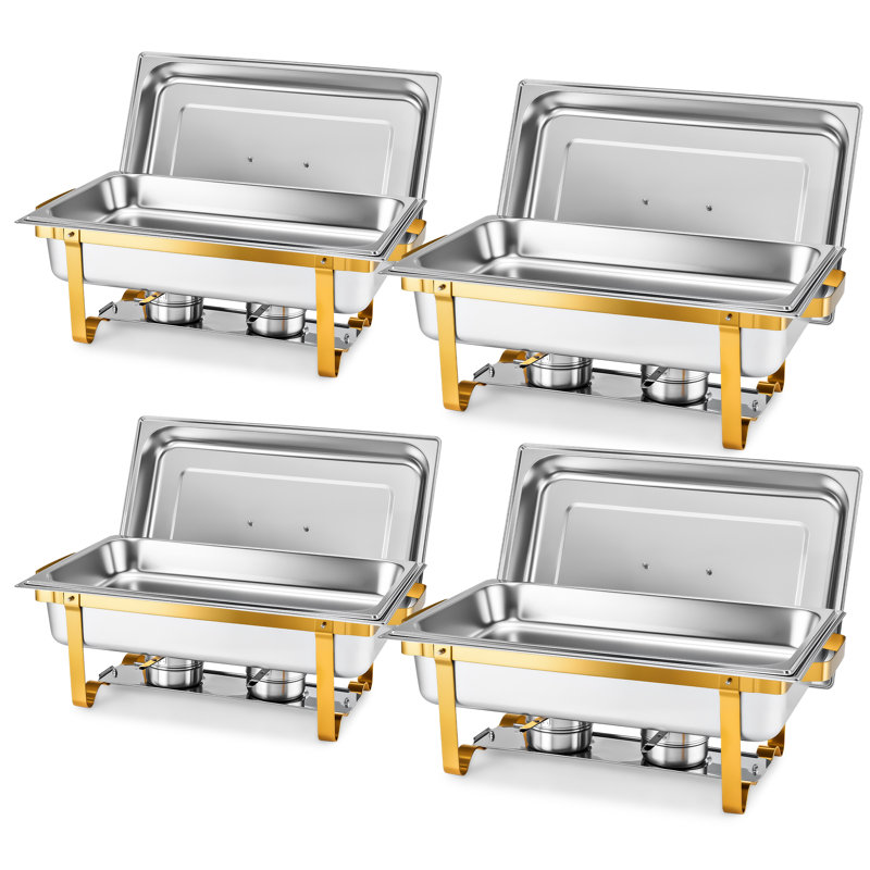 Ensemble de 4 plats à frire en acier inoxydable de 9 pte avec casseroles pleine grandeur et cadres pliables