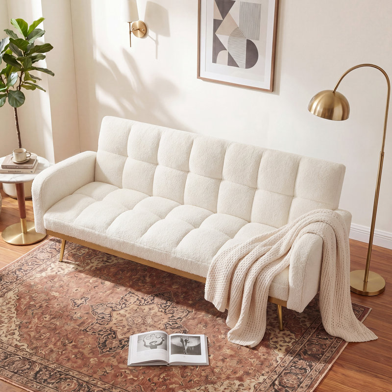 Canapé-lit ajustable beige en molleton doux de 69 pouces, canapé multifonctionnel pour les petits espaces de la chambre à coucher du salon