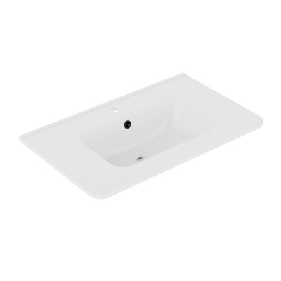 Lavabo de meuble-lavabo intégré moderne en résine 30 po avec trou de robinet simple et trop-plein, lavabo de salle de bain classique à rebords arrondis sans soudure