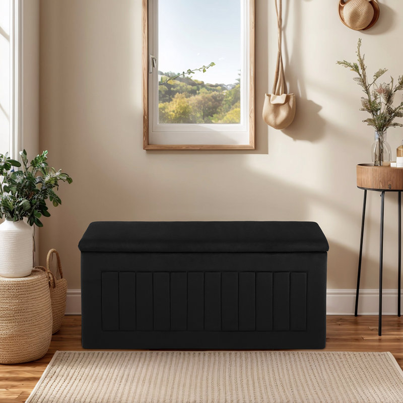 Upholstered 40" Rectangle Storage Bench Bedroom Entryway Velvet Seating Ottoman, Black 