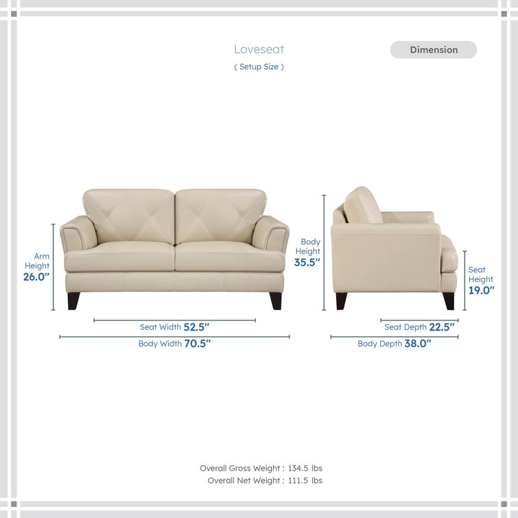 Nico 3 Piece Genuine Top Grain Leather Living Room Set