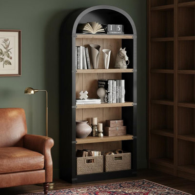 Bookcase 5 Shelf Arched Bookshelf 71.65in Tall Bookcase Farmhouse Display Storage Rack Wooden Bookshelves for Home Office, Living Room