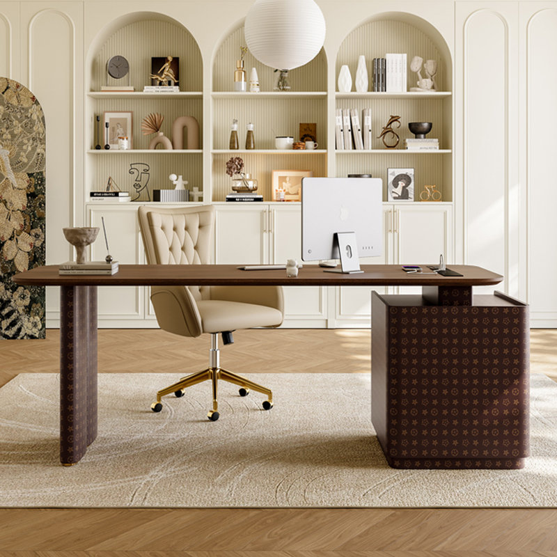 Bureau rectangulaire à 3 tiroirs en bois manufacturé brun noisette + brun, H 29,53 po x l 70,87 po x P 27,56 po
