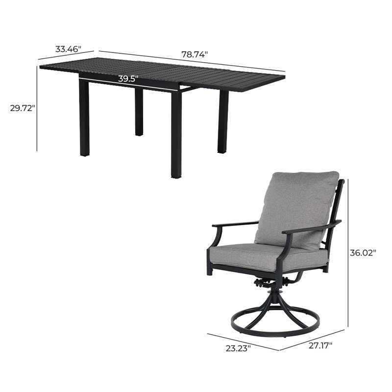 6-Person Outdoor Dining Set With Extendable Table & Swivel  Cushioned Armchairs