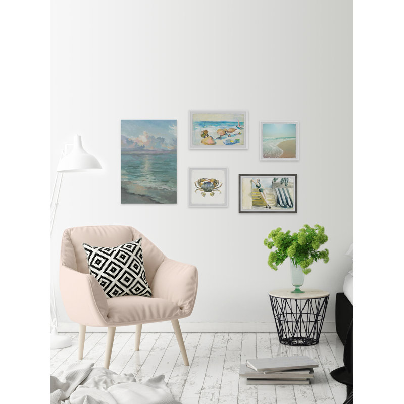 «Beach Vibe Pentaptych», ensemble de 5 reproductions d'aquarelles sur toiles tendues