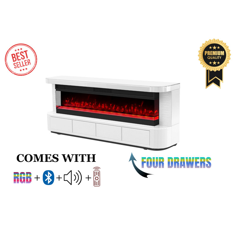 High-gloss Entertainment Center/electric Fireplace With 4 Drawers, Rgb Led Lights, Bluetooth Speaker, Remote-no Assembly Needed