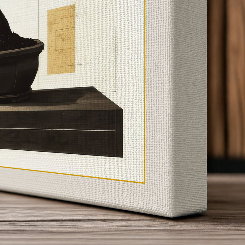 Bonsai in Geometry Japandi - Wrapped Canvas, 30x20 - 76.2 x 50.8 cm, Cream Border