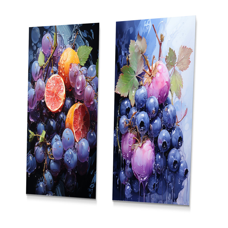 Ballet «Blueberry Fruit Serenade I», ensemble d'art mural en métal sur 2 fruits, H 32 po x l 32 po