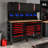 Wall-Mounted Double-Door Cabinet With Tool Rack, Hanging Basket Hook, Storage Shelf, Hanging Wall Stainless Steel Hole Plate-Black&Red