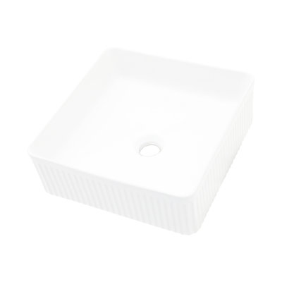 Ceramic Square Vessel Bathroom Sink 15.74"X15.74" - White, Stain , Modern Design For Home, Restaurant White Stylish Office Building,