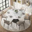 Table de salle à manger moderne 59 po pour 6 personnes, plateau en pierre frittée blanc brillant, base en acier au carbone noir