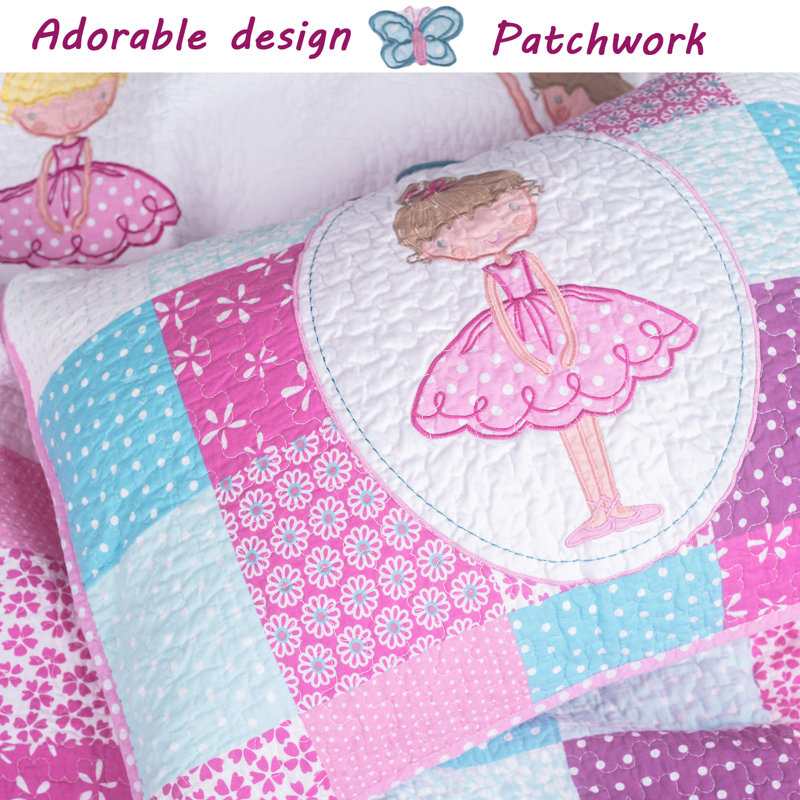 Pink and Purple Cotton Reversible Twin Quilt Set