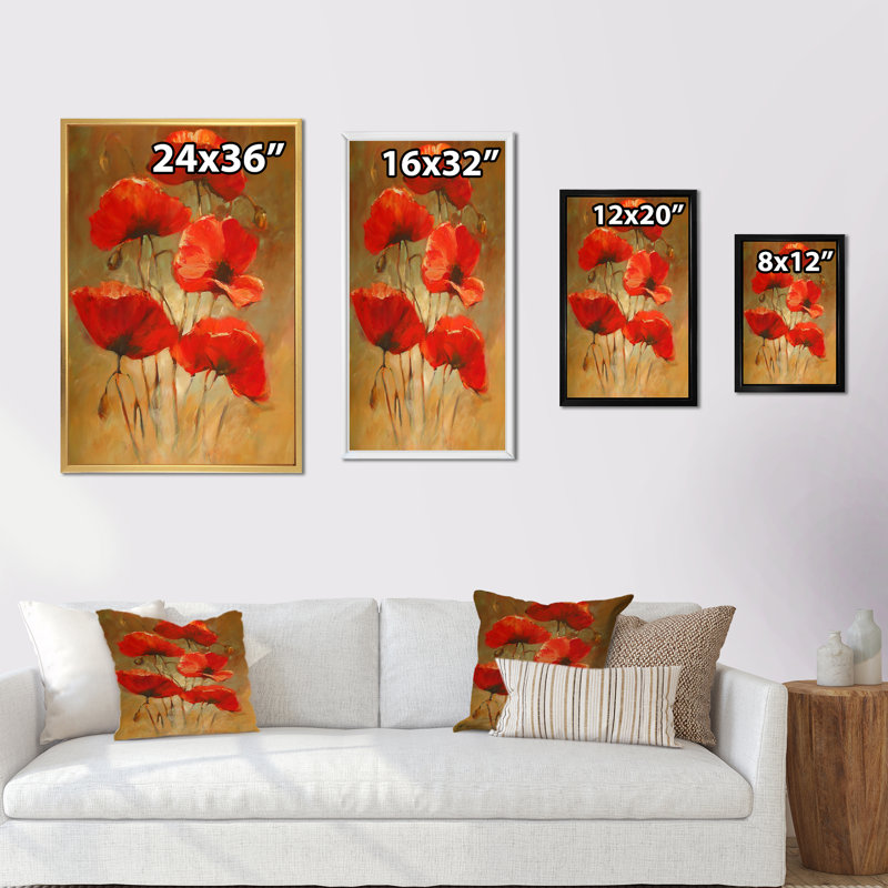 Coquelicots rouges Salm III, H 20 po x l 12 po x P 1 po, Cadre flottant blanc