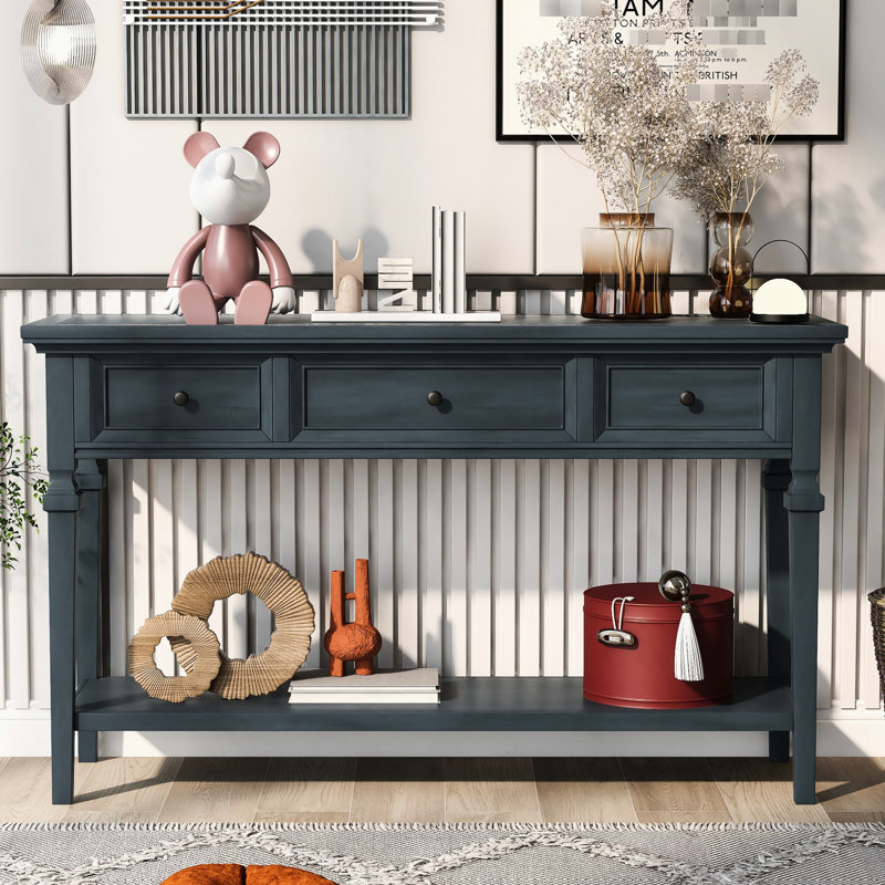 Console bleu marine avec construction classique et options de rangement de tiroir, Navy