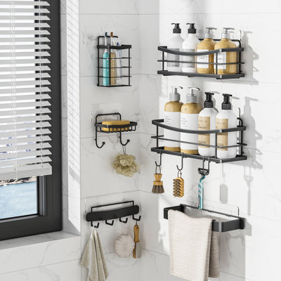 6-pack Shower Caddy No Drilling Adhesive Shelves Towel Rack Soap Holder, Large Capacity Bathroom Organizers And Storage, Wall-mounted Kitchen Home Decor
