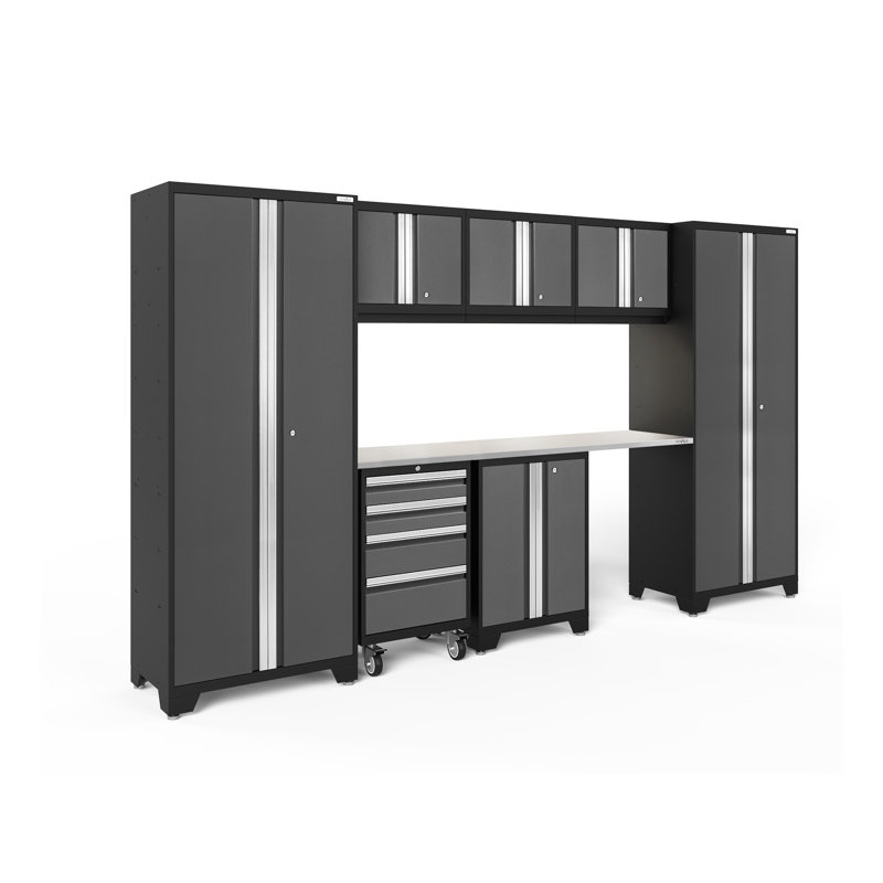 Bold Series 8 Piece Storage Cabinet Set, Gray, Stainless Steel