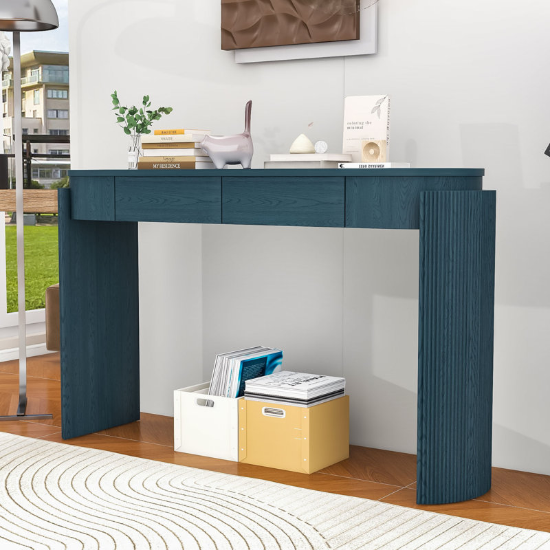 Table d'entrée classique en bois avec tiroirs de rangement dissimulés et pieds cannelés, Marine
