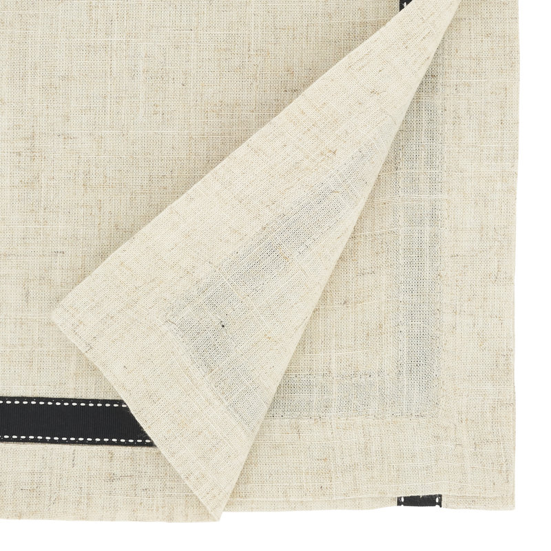 Beige and Black Grosgrain Accent Polyester Table Runner