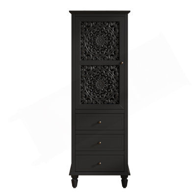 Armoire décorative de style campagnard de 63 po de hauteur avec porte sculptée et 3 tiroirs, armoire latérale autoportante avec rangement intérieur et vitrine rétro