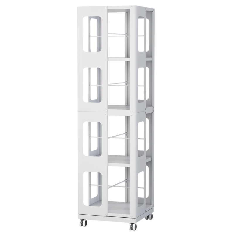 4 All Rotating Bookshelf, 360 Wheels, White, Spacious And Robust, Quick Assembly Work, High Space Utilization Effect , Assembly, Rate