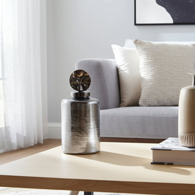 Vase de table cylindrique en verre avec couvercle arrondi en métal et couvercle décoratif pour la maison - Bouteille décorative