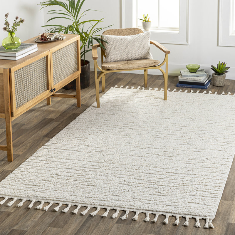 Firman Moroccan Machine Woven Cream Area Rug, Rectangle 5'3" x 7'