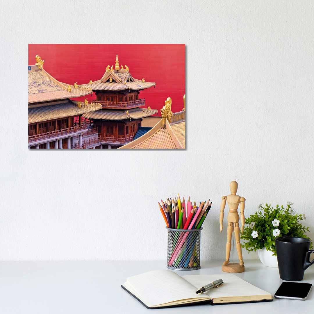 Architectural Details Of Jing'an Temple, Shanghai, China by Keren Su - Wrapped Canvas Gallery-Wrapped Canvas Giclée