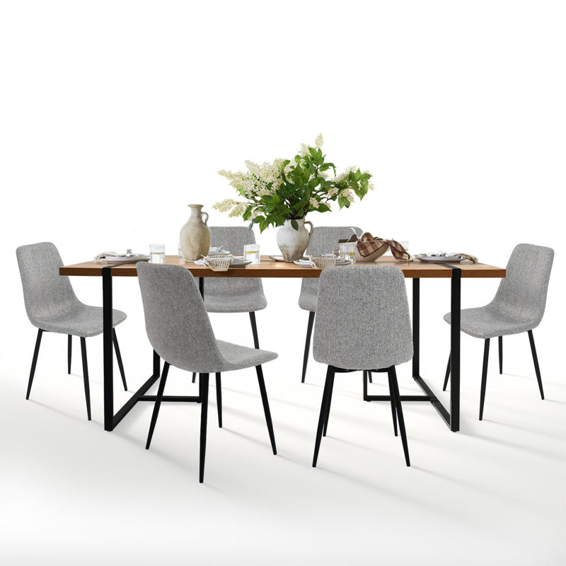 Ensemble de salle à manger rectangulaire en bois manufacturé avec chaises rembourrées, Gris