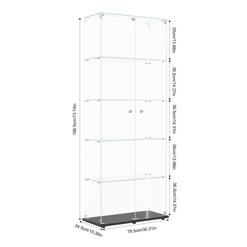 Glass 78.5 cm W Display Cabinet with Lighting, Black
