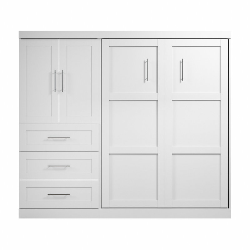Grand lit Arlex et étagère avec portes et tiroirs (101 W), White, Double